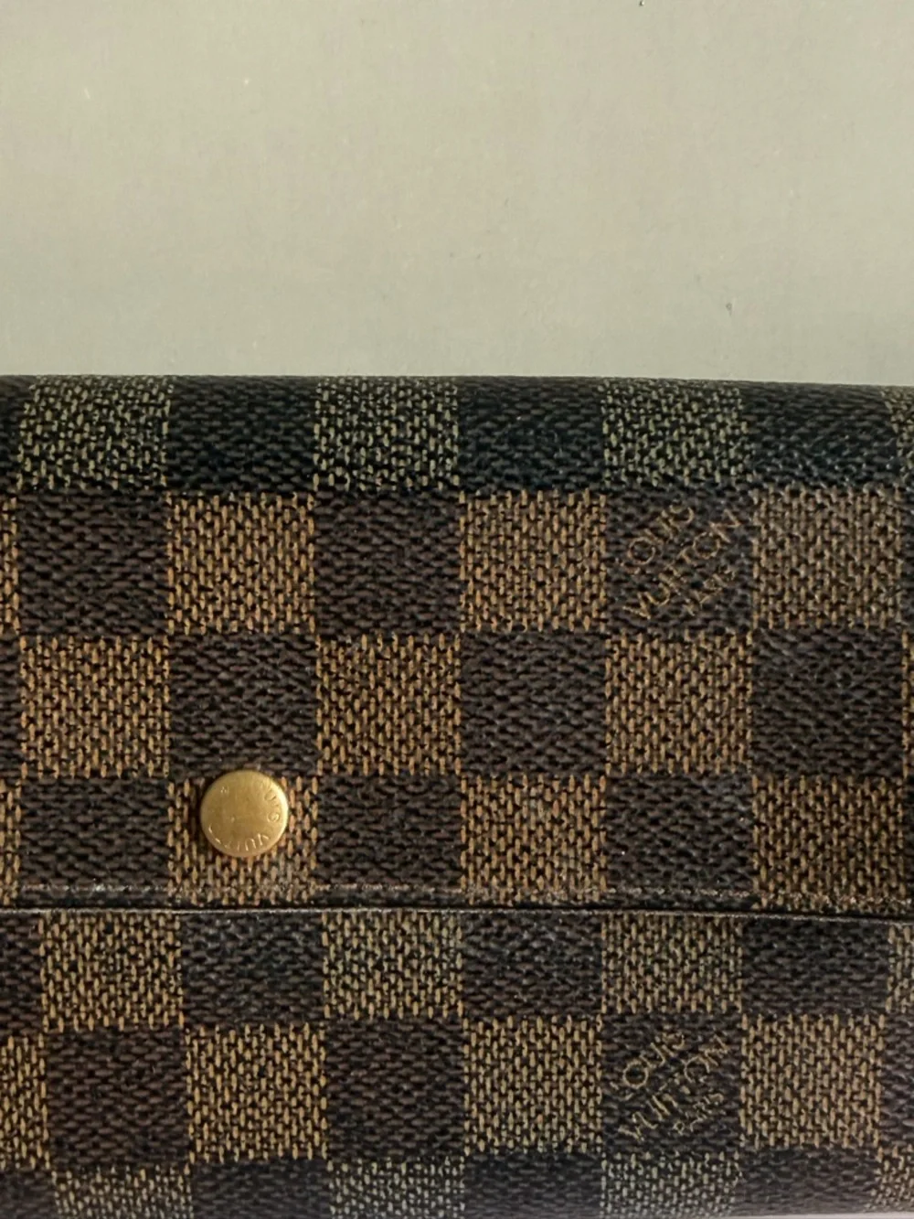 Louis Vuitton Damier Ebene Long Wallet Brown Snap Closure